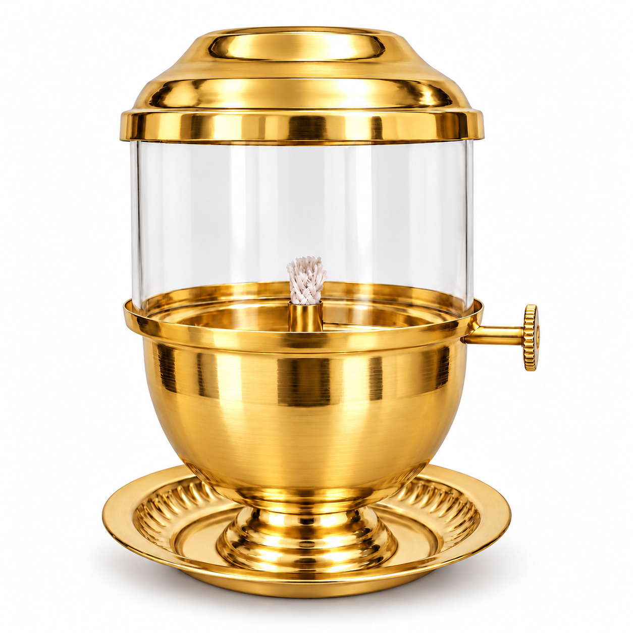 Pure Brass Akhand Jyot Diya with Glass Cover & Adjustable Wick Knob | 200ml Oil Lamp for Pooja, Mandir & Home Temple