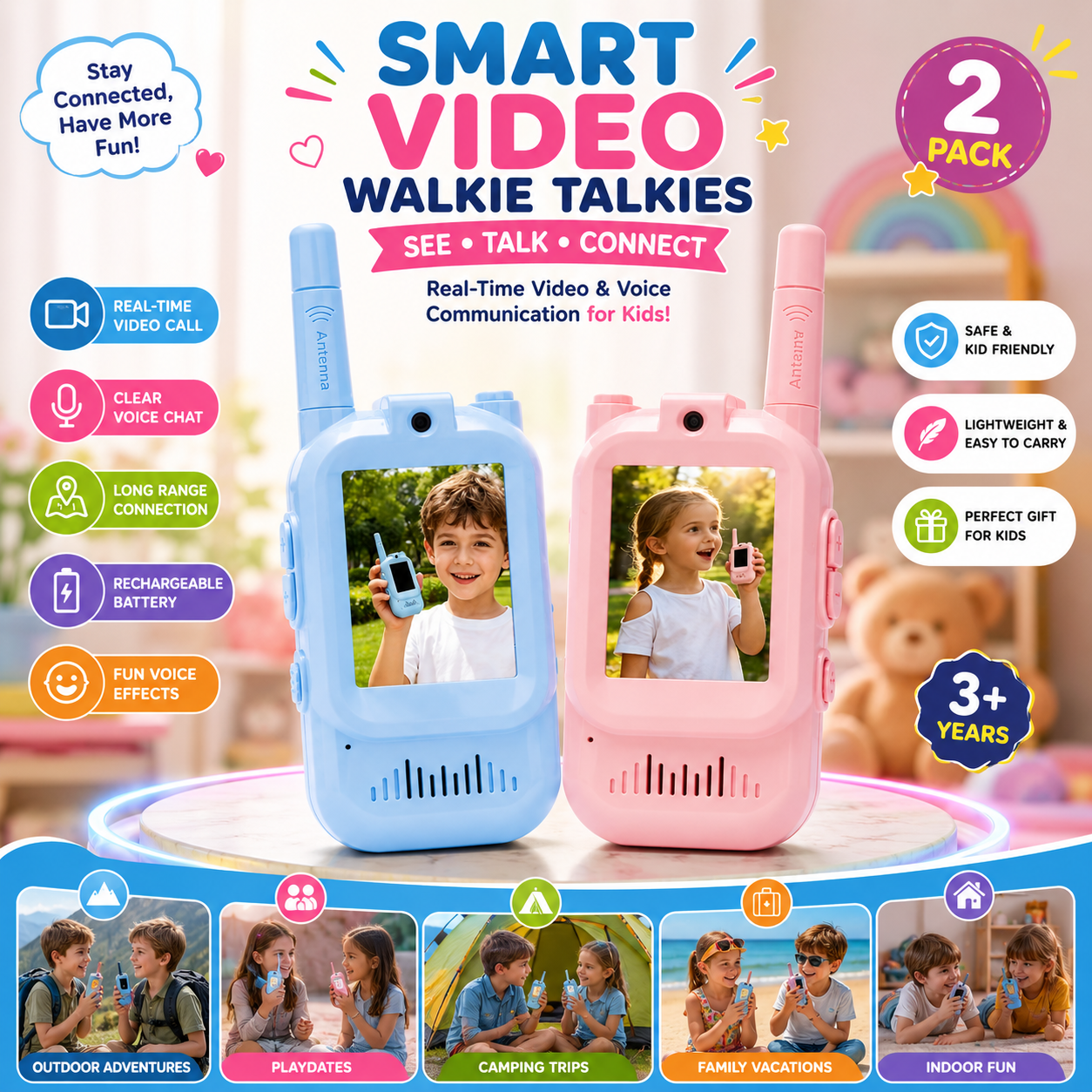 Kids Smart Video Walkie Talkies | Real-Time Video & Voice Communication